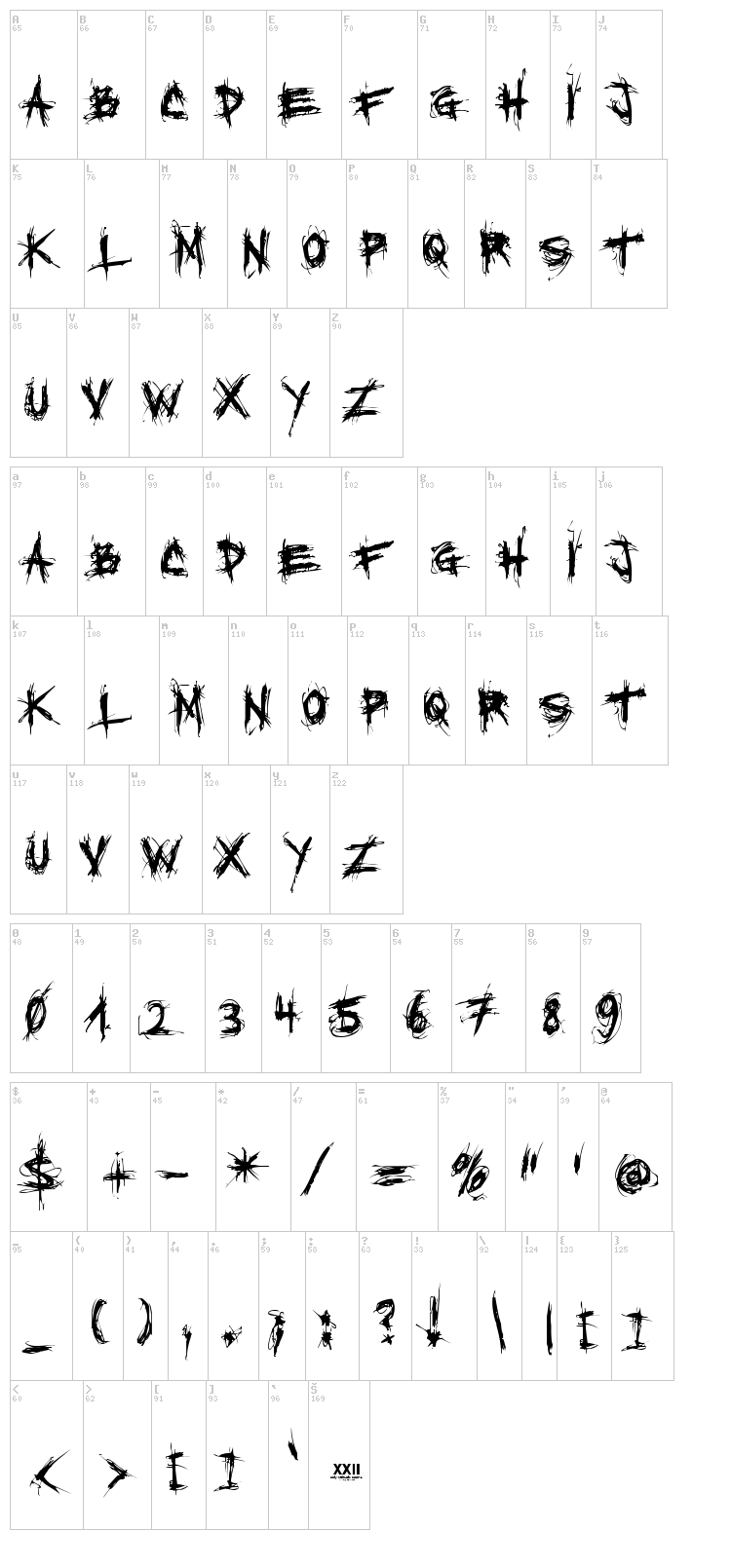 XXII Scratch font map